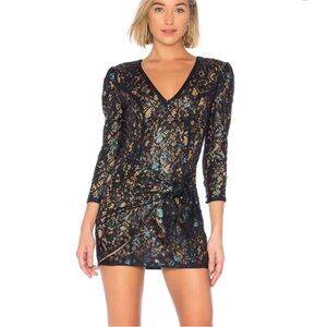 Majorelle Houston Dress in Oyster NWT XS | Sequin Lace Wrap Mini | Revolve
